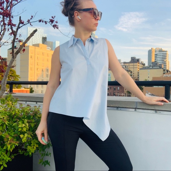 🚢 NWT BECKEN High-Low Sleeveless Blue Blouse - Picture 2 of 16